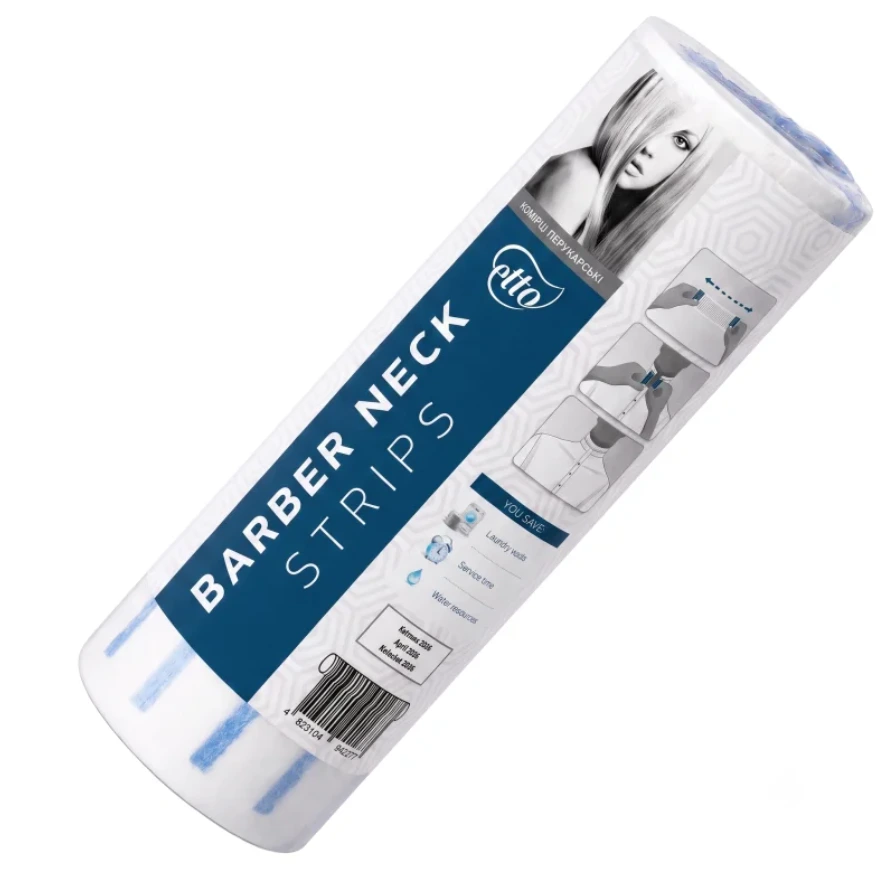 Disposable neck strips Etto, paper, white, blue adhesive strip, cardboard core (5 rolls of 100 pcs per pack)
