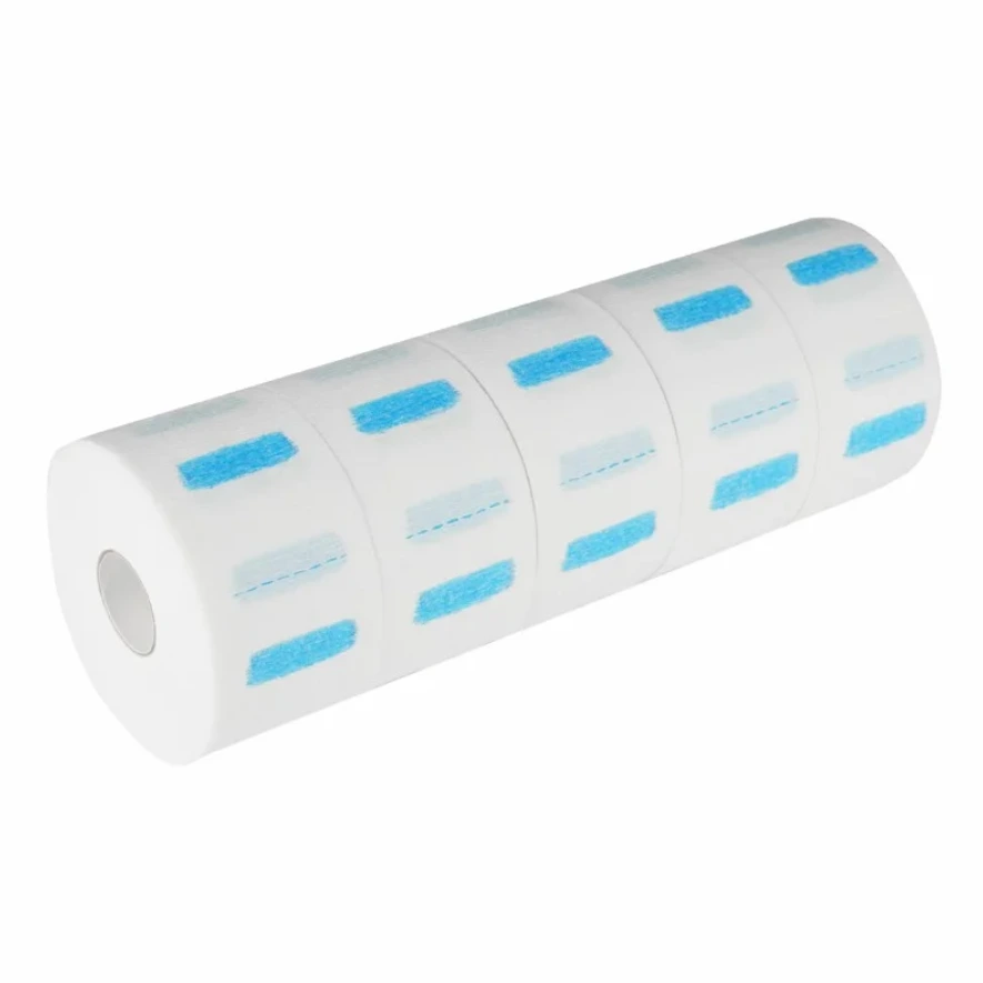 Disposable neck strips Etto, paper, white, blue adhesive strip, cardboard core (5 rolls of 100 pcs per pack) - Image 2